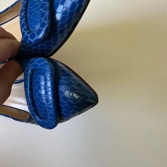 Kate Spade Blue Snake-print Kitten Heel Buckle Pumps Shoes Made In ITALY~7 - Picture 5 of 7